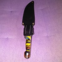 Ловен нож с калъф естествена кожа за колан 233х135мм острие, снимка 8 - Ножове - 44231600