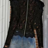 Дамска едноцветна блуза с бродирана дантела, 4цвята - 023, снимка 4 - Блузи с дълъг ръкав и пуловери - 39474960