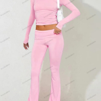 Дамски ежедневен едноцветен моден комплект с дълъг ръкав, 4цвята , снимка 5 - Комплекти - 44737988