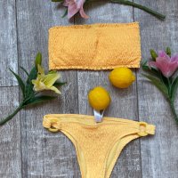 Нов патешко жълто бански костюм сет две части комплект М рипс рипсен , снимка 10 - Бански костюми - 41325719