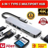 6 В 1 USB тип C към 4K HDMI USB3.0 USB SD TF адаптер за четец на карти, снимка 1 - Други - 41507960