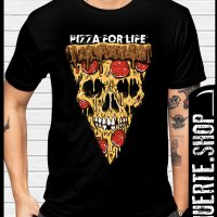 Черна тениска с щампа PIZZA FOR LIFE, снимка 1 - Тениски - 40900981