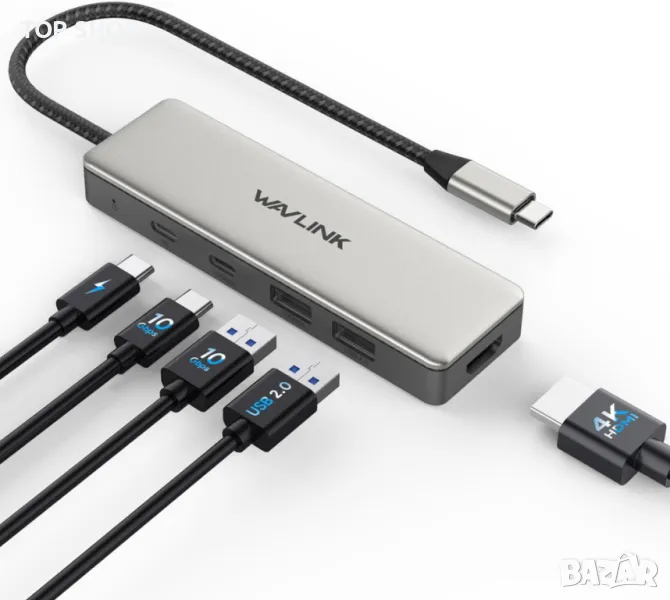 WAVLINK USB C 3.2 хъб HDMI, 10Gbps USB C към HDMI адаптер с 85W PD зареждане, 4K60Hz HDMI, снимка 1