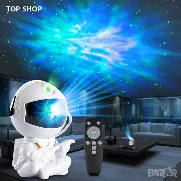 Bawoo LED звезден проектор с мъглявина и дистанционно, астронавт с китара, нощна лампа за деца, снимка 1