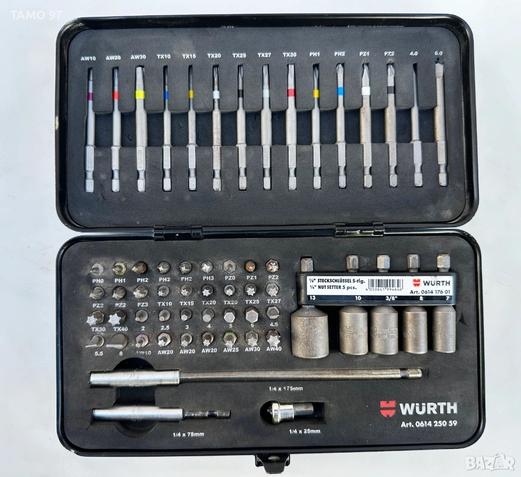 Wurth Zebra 0614 250 59 - Комплект битове 1/4'' 59части, снимка 1