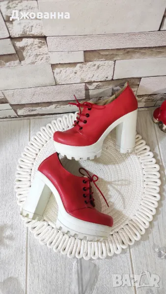 Обувки в червено естесвена кожа , снимка 1