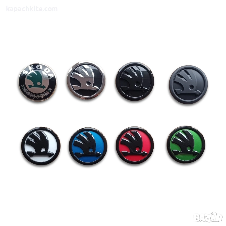 Емблема за Шкода предна 89мм и задна 79мм - Черна, Хромирана, Зелена, снимка 1