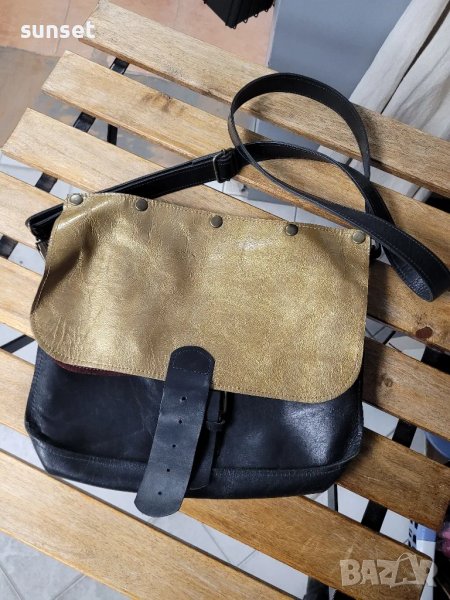 естествена кожа чанта с две лица- златисто+ бордо, снимка 1