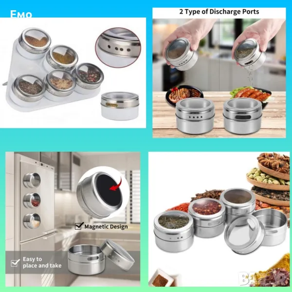 Комплект съдове за подправки на магнитна стойка, снимка 1