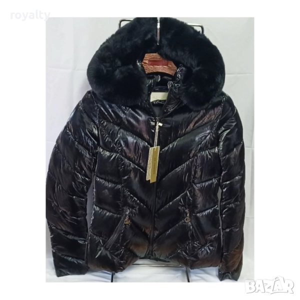 Зимно дамско яке с пухена качулка, снимка 1