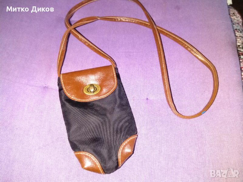 Чанта за врата кожа и промазан плат за мобилен-пари -документи, снимка 1