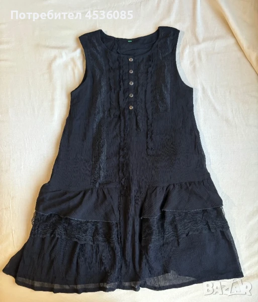 Benetton/Бенетон-Детска черна рокля с вулани, снимка 1