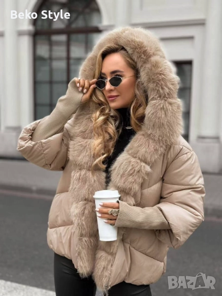 Яке с пухена яка и качулка , снимка 1