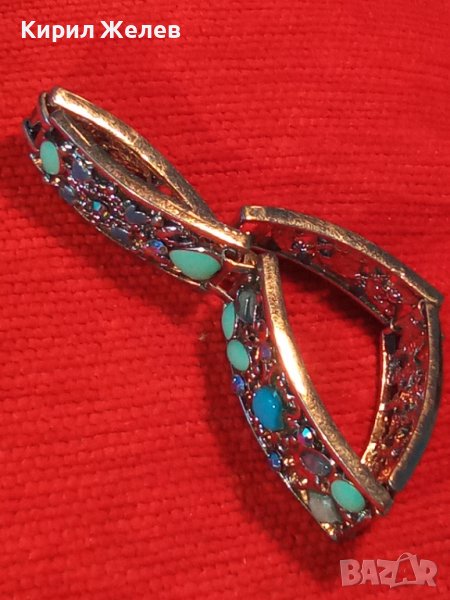 МНОГО КРАСИВА ФЛОРАЛНА ФИЛИГРАНЕН ТИП МЕДНА РЕТРО ГРИВНА с БЯЛА ПОЗЛАТА и КРИСТАЛИ 21154, снимка 1