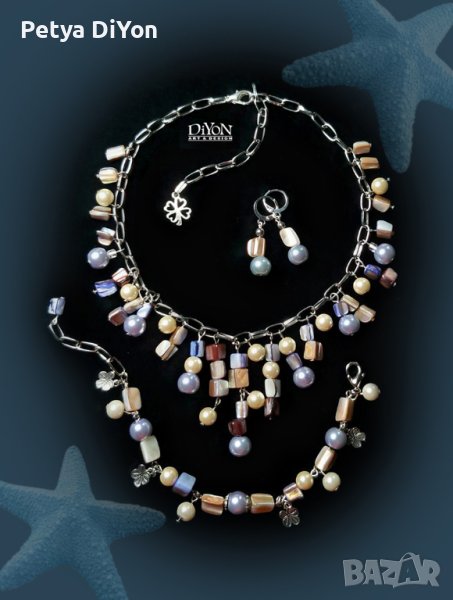 Летни дамски бижута от седеф и перли колие гривна и обеци, снимка 1