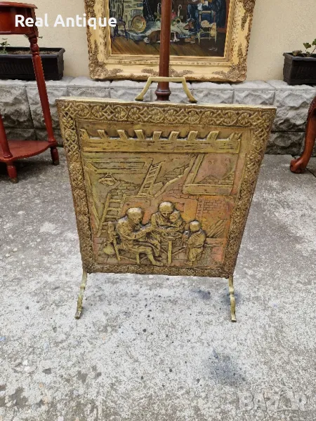 Уникално антикварно английско бронзово пано решетка за камина  , снимка 1