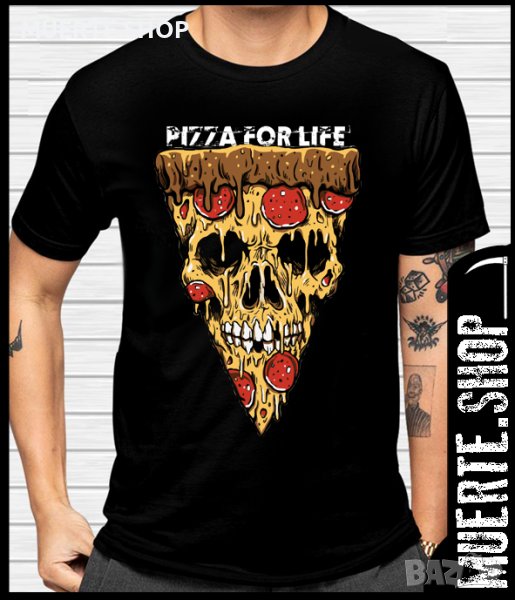 Черна тениска с щампа PIZZA FOR LIFE, снимка 1