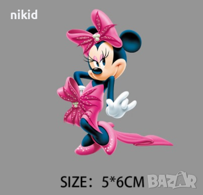 Мини Маус розова панделка щампа термо апликация картинка за дреха блуза чанта, снимка 1