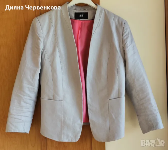 Дамско ленено сиво сако H&M със сребриста нишка; пролет/есен, снимка 1