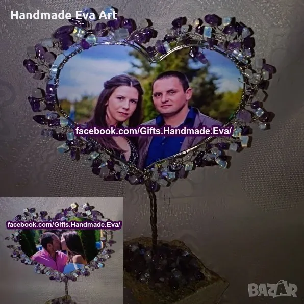  Подарък за Юбилей, Годеж, Рожден ден- Дръвче от полускъпоценни камъни по избор и Ваша снимкаа, снимка 1