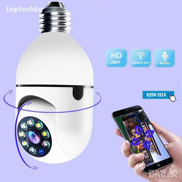 Въртяща камера тип крушка 2MP Full HD 360°, снимка 1