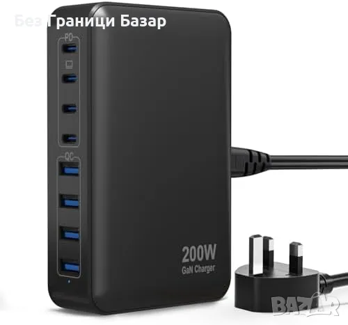 Ново 200W GaN USB C Зарядно, 8 Порта PD QC Бързо Зареждане за Лаптоп и Телефон, снимка 1