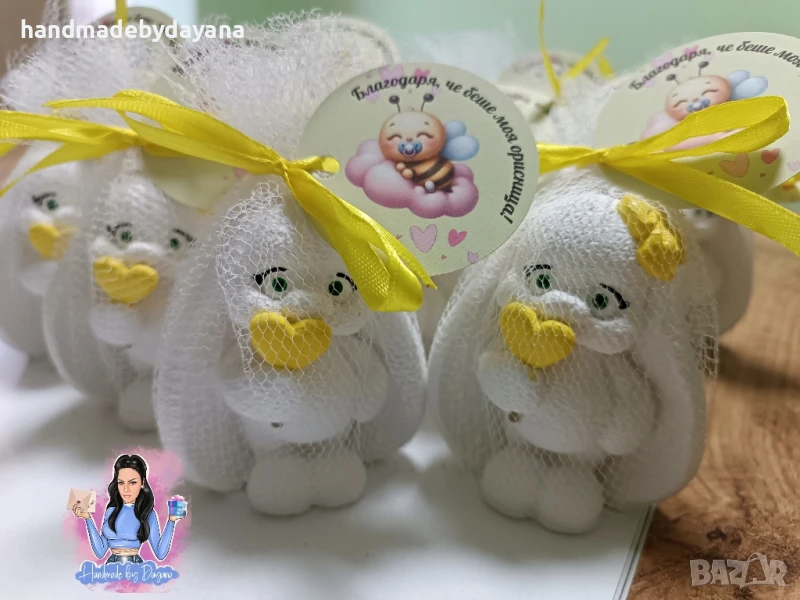 Подаръци за гости - зайче с жълта панделка , снимка 1