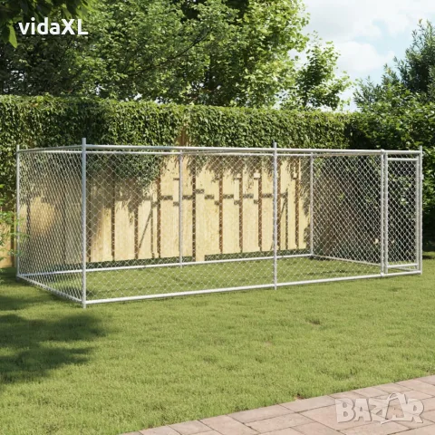 vidaXL Кучешка клетка с врата сива 4x2x1,5 м поцинкована стомана, снимка 2 - За кучета - 56146775