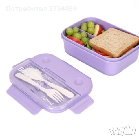Кутия за обяд Cheffinger с 3 отделения, вилица и лъжица – компактна кутия за храна, снимка 8 - Кутии за храна - 53174597