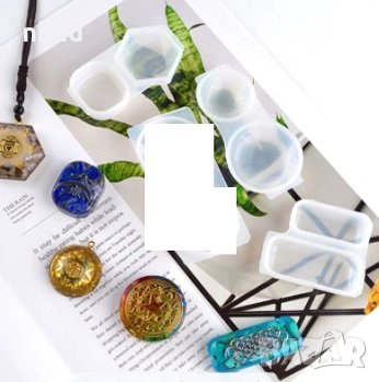 Двоен силиконов молд камък кръг правоъгълник шестоъгълник за смола бижу висулка колие шоколад гипс, снимка 3 - Форми - 33840920