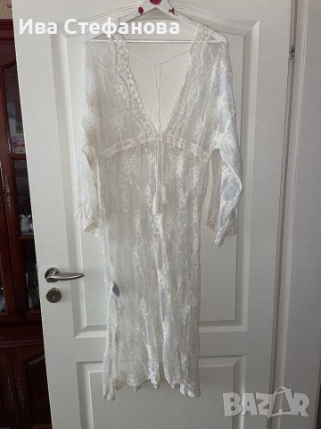 Нова бяла плажна наметка парео  дантела кафтан плажна бяла дантелена туника дълга риза , снимка 6 - Туники - 41044513