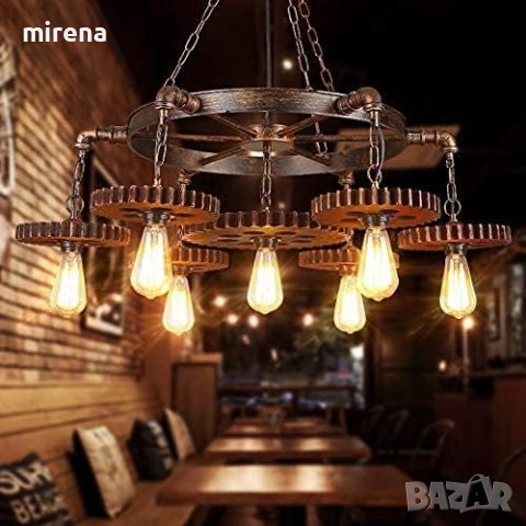 Висяща лампа Ретро полилей от ковано желязо Индустриална винтидж висяща лампа, снимка 2 - Лампи за таван - 34978653