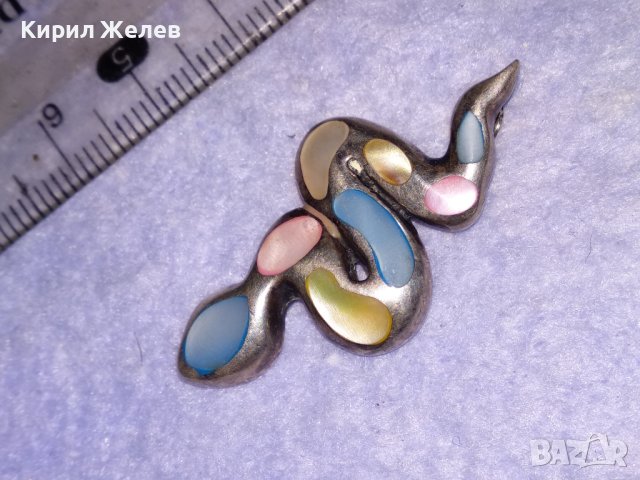 ЗМИЕВИДЕН СРЕБЪРЕН АРТ ПЕНДАНТ МЕДАЛЬОН СРЕБРО 925 ИНКРУСТИРАН с РАЗНОЦВЕТЕН КРАЛСКИ СЕДЕФ 38704, снимка 7 - Колиета, медальони, синджири - 41741621