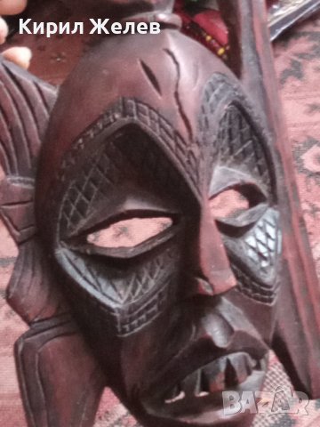 Махагонова маска ритуална стара дървена традиционно изкуство от Африка 43738, снимка 14 - Колекции - 44334958