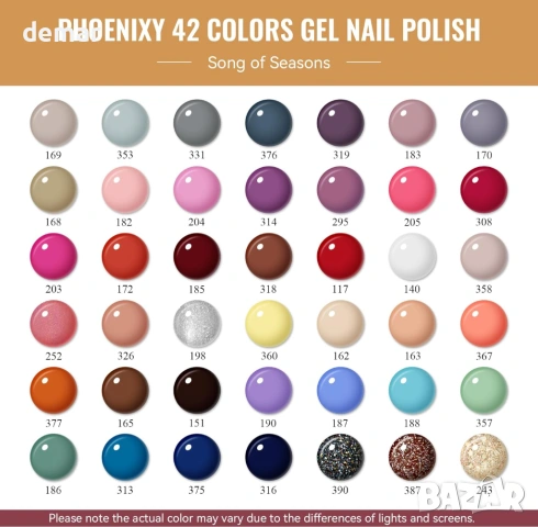 Гел лакове за нокти Phoenixy, 48 бр., 42 цвята х 7 мл + завършващи покрития, снимка 3 - Продукти за маникюр - 53783338