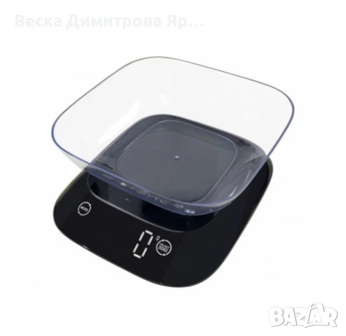 Кухненска везна с купа Rosberg Premium, 5 кг., 3xAAAбатерии , LED екран, Черен, 2 ГОДИНИ ГАРАНЦИЯ