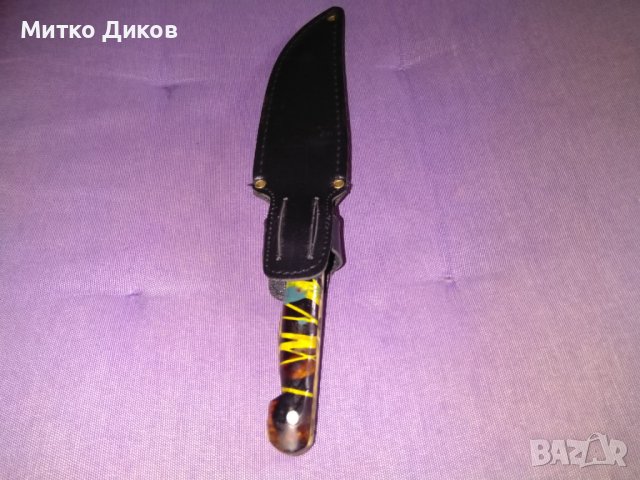 Ловен нож с калъф естествена кожа за колан 233х135мм острие, снимка 8 - Ножове - 44231600