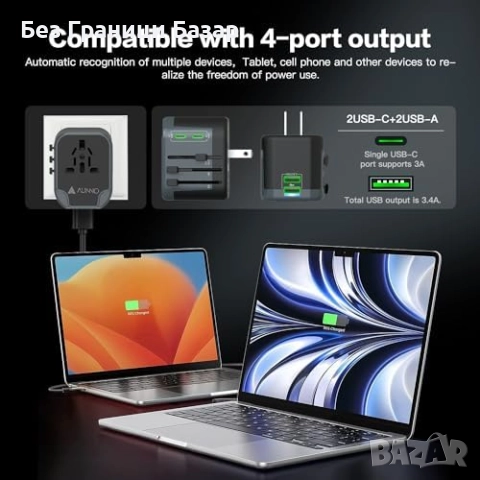 Нов Универсален адаптер за пътуване с 4 USB порта – 150+ държави Travel Plug , снимка 2 - Друга електроника - 52271260