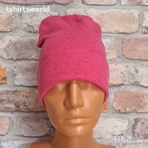 Нова зимна шапка рипс с подгъв в цвят розов меланж, снимка 2 - Шапки - 47699187