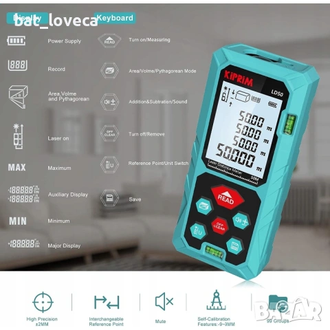 Нов Професионален Лазерен Мерител Kiprim 50м, LCD, Нивелир , снимка 3 - Други инструменти - 53713906