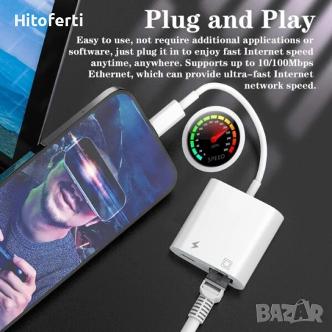 LAN мрежов адаптер с порт за зареждане DESOFICON, снимка 2 - Аксесоари за Apple - 53749529