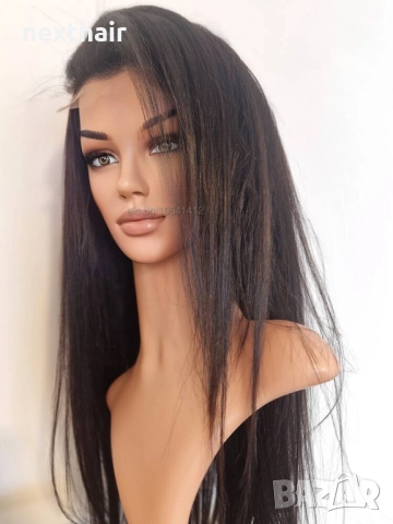 Черна перука от микс естествен косъм и примеси 70 см с Lace 4×4, снимка 8 - Аксесоари за коса - 52906961