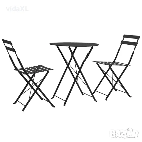 vidaXL Бистро комплект, 3 части, стомана, черен