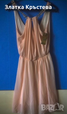 Елегантна розова рокля със златна верижка, снимка 2 - Рокли - 42247623