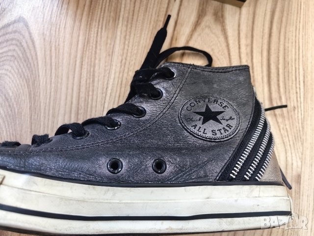 Дамски кецове CONVERSE оригинал, N'39, естествена кожа, сребристи т. сиви, много запазени, снимка 9 - Маратонки - 42595456