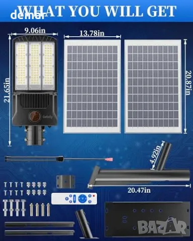 Соларна LED лампа Gefolly SL-15000W с датчик за движение, снимка 6 - Соларни лампи - 55806872