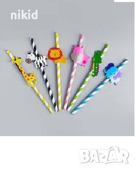 8 бр картонени сламки Диви Зооживотни Сафафи Джунгла парти украса декорация рожден ден топери, снимка 2 - Други - 41915611