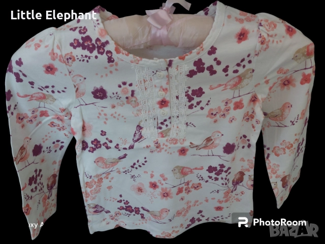Блузка с дълъг ръкав за 3-4 год мом птички,цветчета и копчета,колекция"Animals",Англия/нова