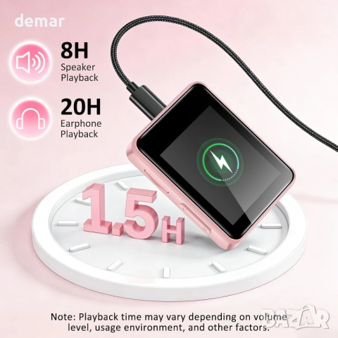 MP3 плейър с Bluetooth, 1.8" музикален плейър с тъчскрийн, 32GB карта, слушалки, розов, снимка 3 - MP3 и MP4 плеъри - 53606192