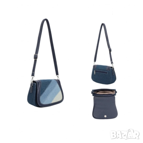 Дамска чанта от деним, с диагонален пачуърк дизайн, снимка 2 - Чанти - 52112816